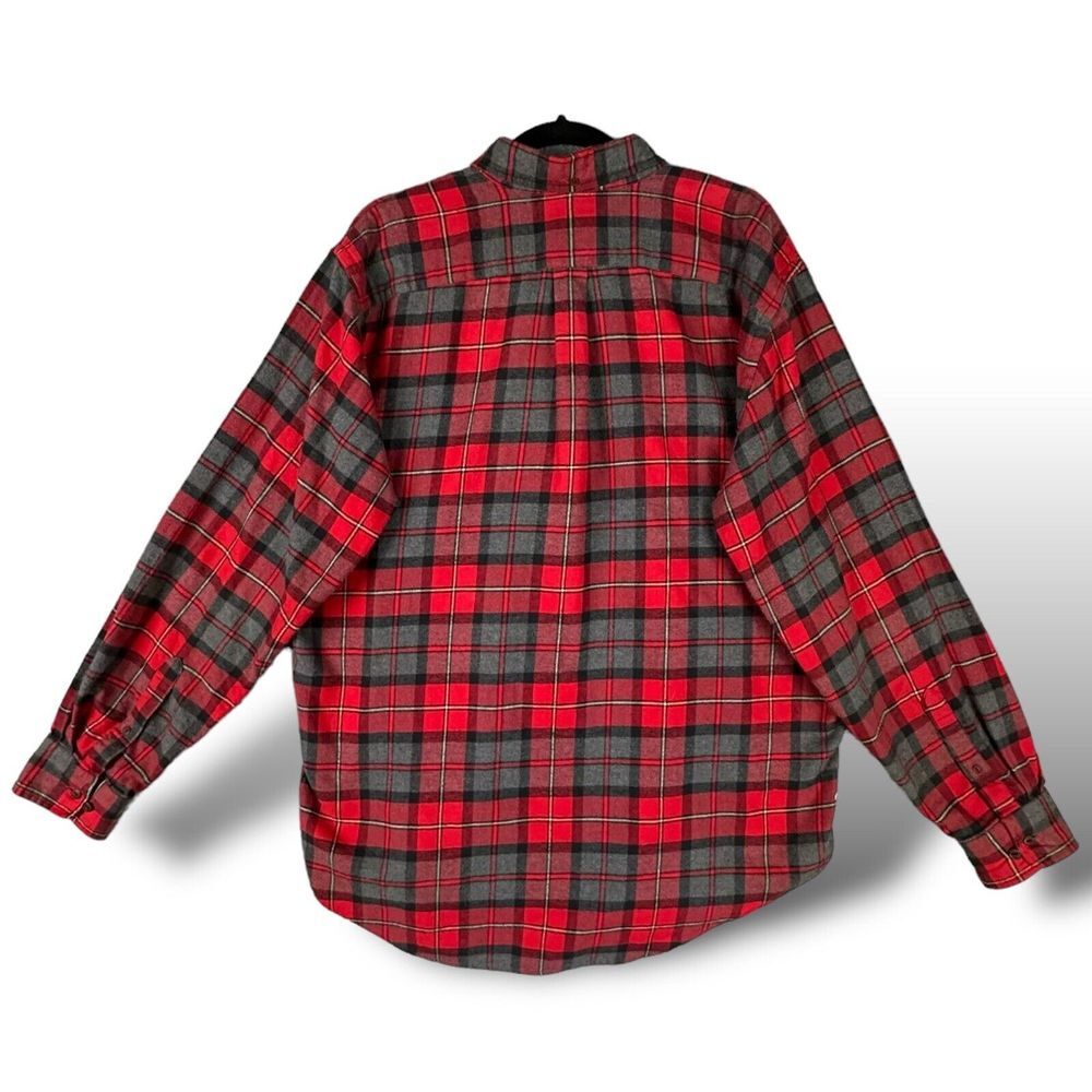 Lands End Men's Flannel Shirt Size Large Gray Red Plaid Cotton Button Down Shirt - Picture 2 of 7